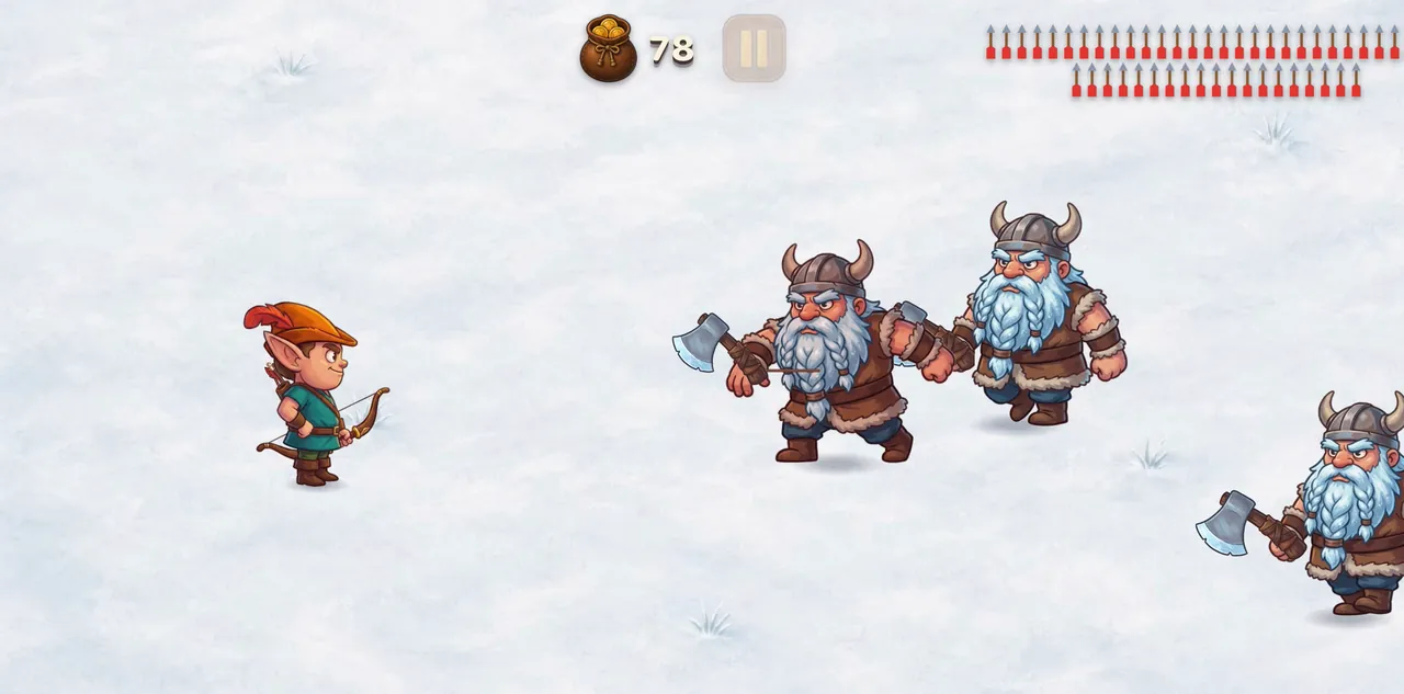 Fletch facing axe-wielding raiders on a snowy field