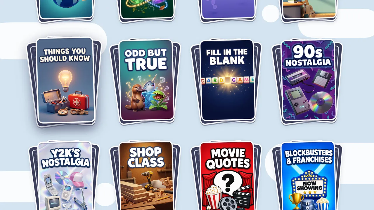 Trivia category cards including Odd But True, 90s Nostalgia and Movie Quotes
